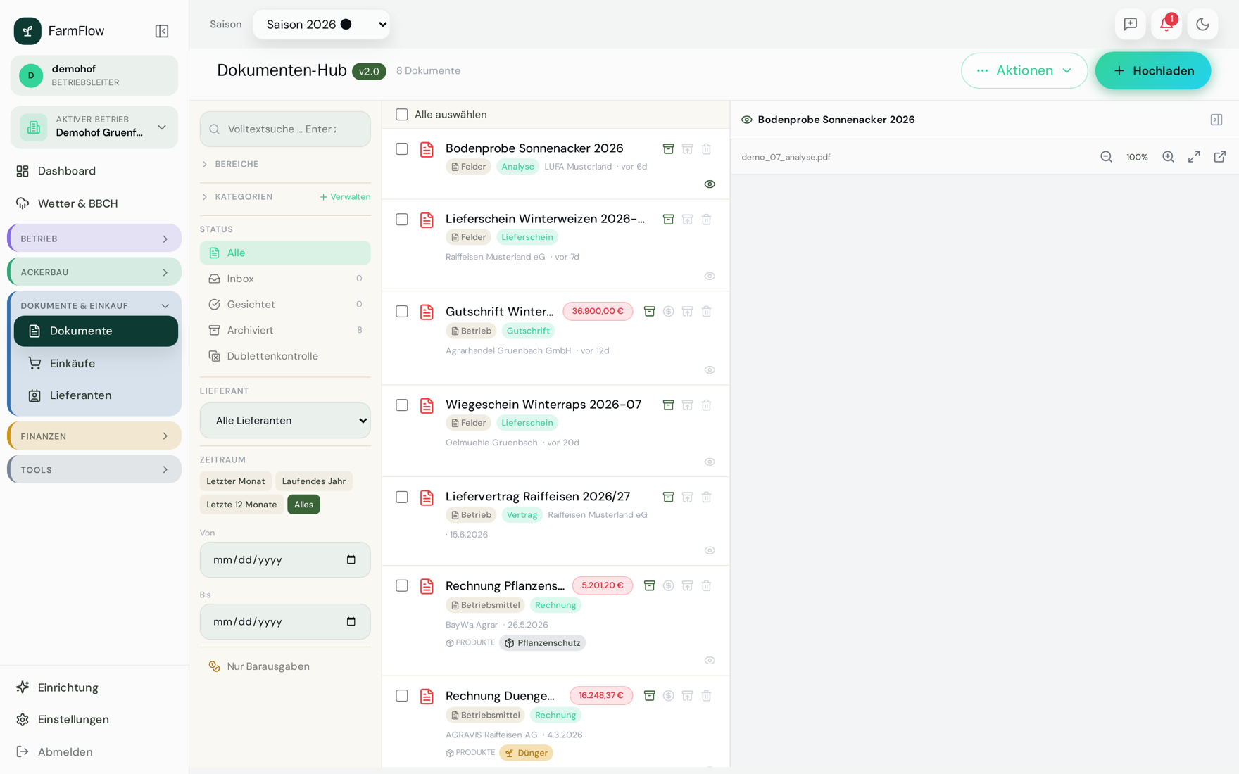 Dokumenten-Hub mit OCR, Kategorien und Verknüpfungen