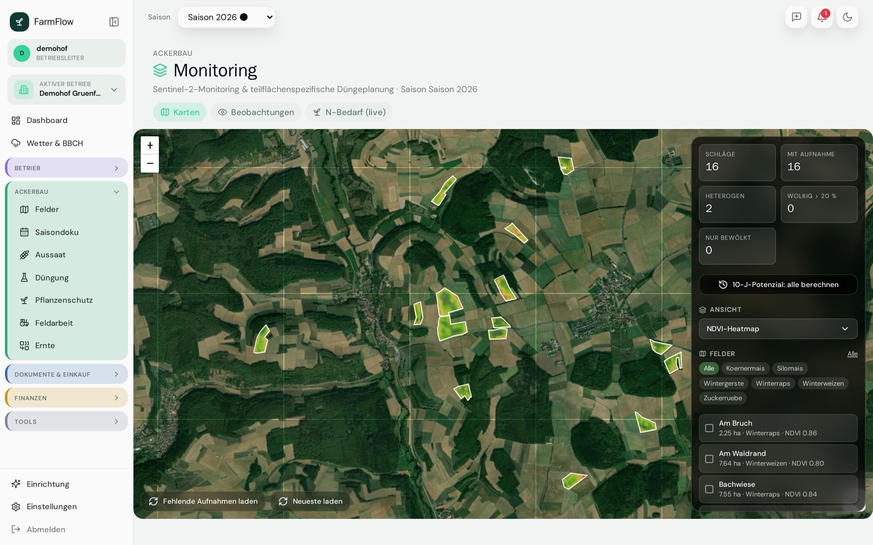 NDVI-Heatmap: Biomasse-Verteilung im Bestand